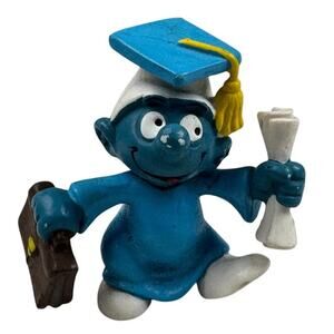 Schleich W. Berrie Graduate Smurf Figurine 1980 Peyo Hong Kong Vintage PVC Toy